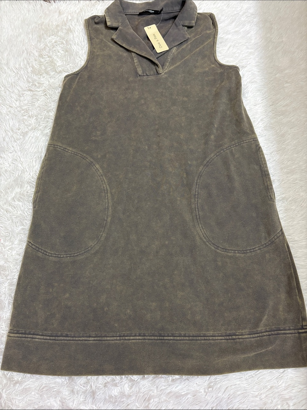 NWT Doe & Rae Velvet Sleeveless Smoky Olive V-Neck Dress Size S